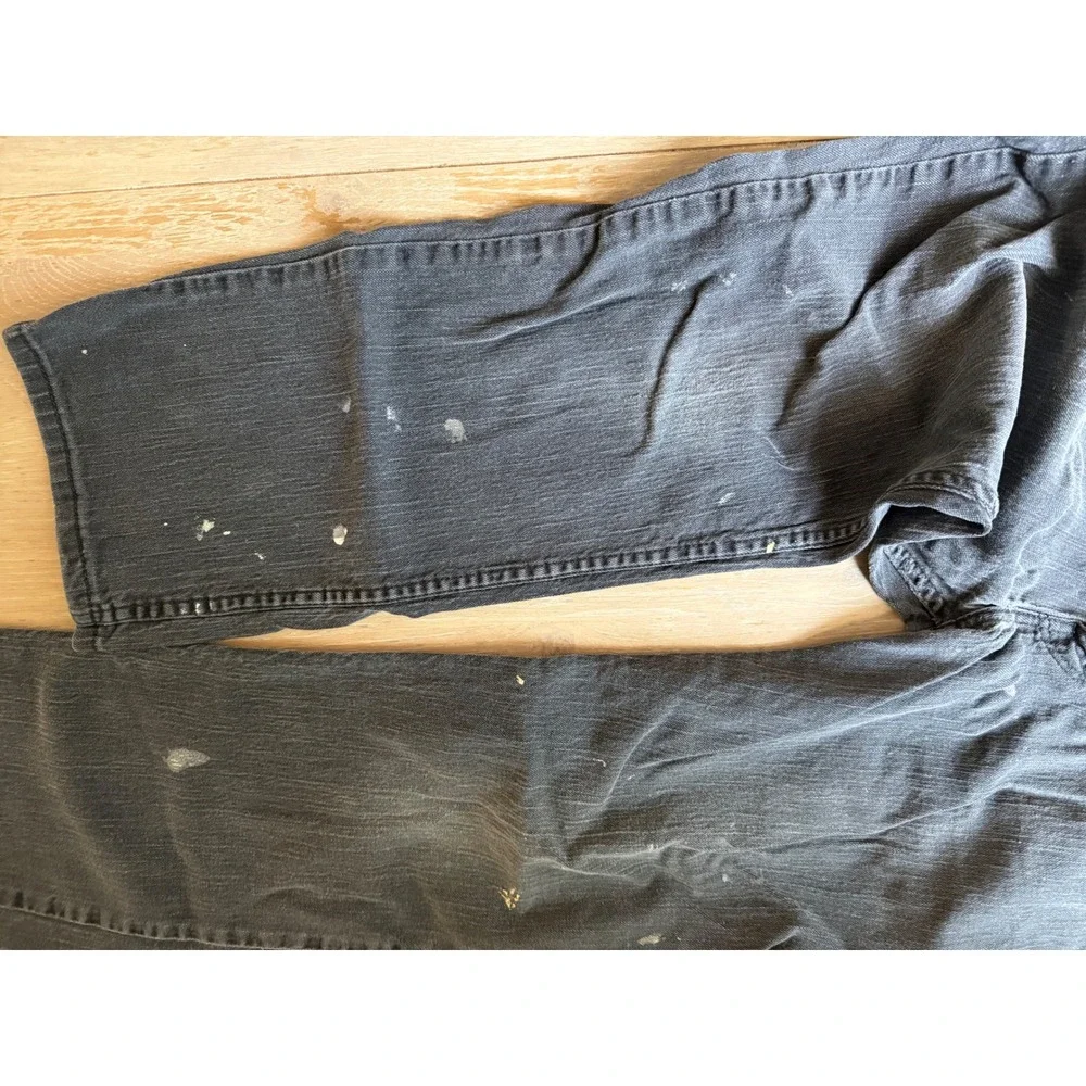 Levis Mens Faded Black Straight Leg Denim Jeans Paint Splatter Distressed 34x31